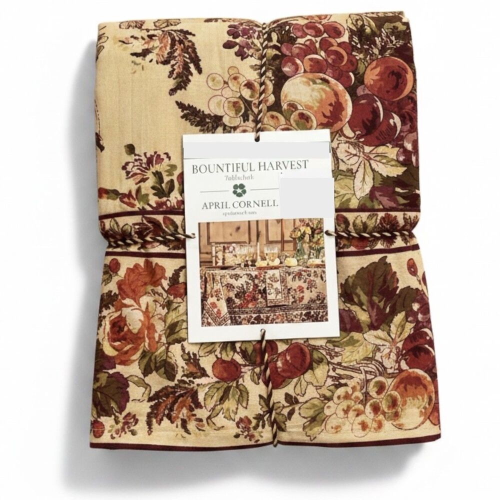 April Cornell Bountiful Harvest Tablecloth 60x120 Oblong Rust Tan Fall Cottage